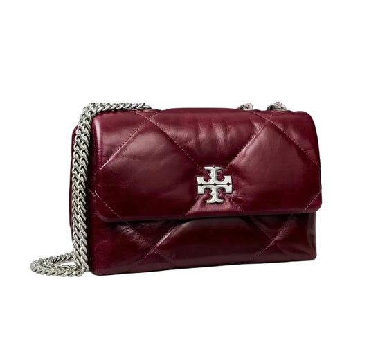 Tory Burch Small Kira Diamond Quilted DISTRESSED Shoulder Bag In BURGUNDY