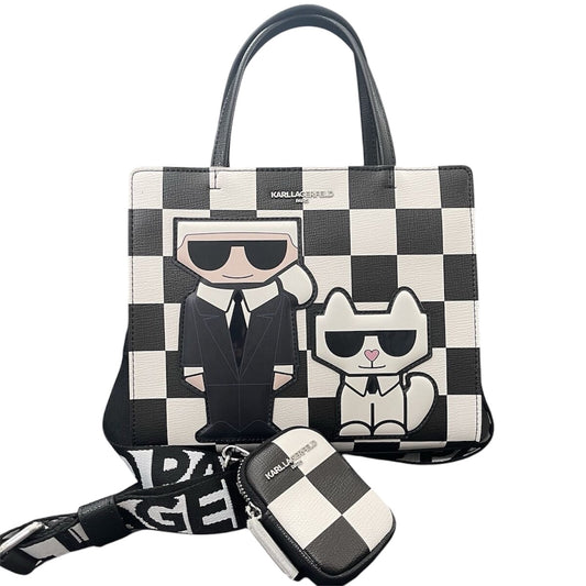 KARL LAGERFELD Paris Maybelle Checkerboard Top Handle Satchel w/ Logo Strap Rare