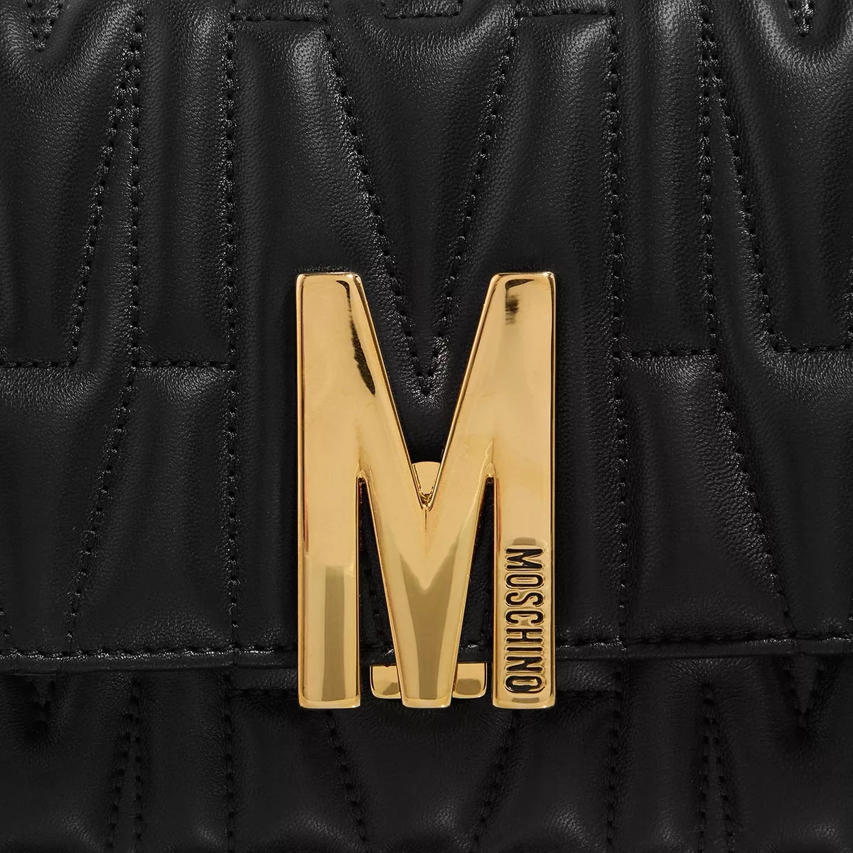 MOSCHINO "M" Group Quilted Shoulder Bag Fantasy Print Black