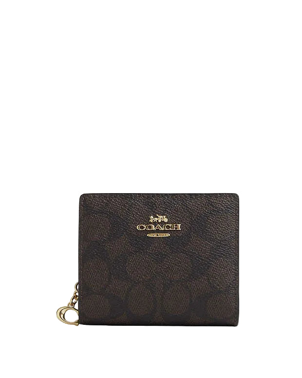 Coach Snap Wallet In Dark Brown Signature Canvas