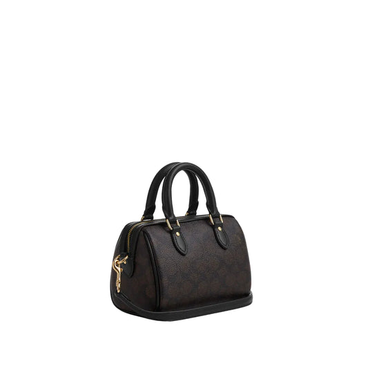 Coach Mini Rowan Crossbody Bag In Signature Canvas in Black-Brown