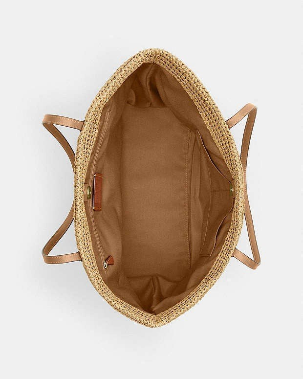 COACH Straw and smooth leather City Tote Bag