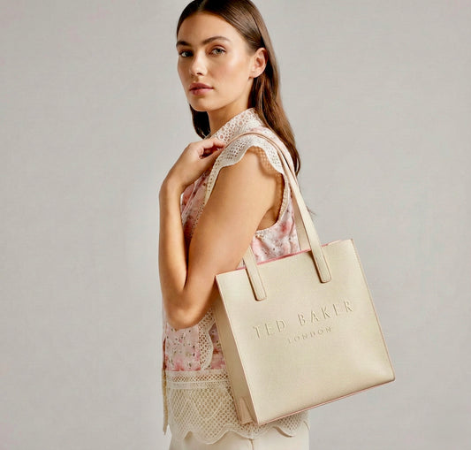 Ted Baker London The Icone Cream & Orange Lined Bag Embossed Texture Tote