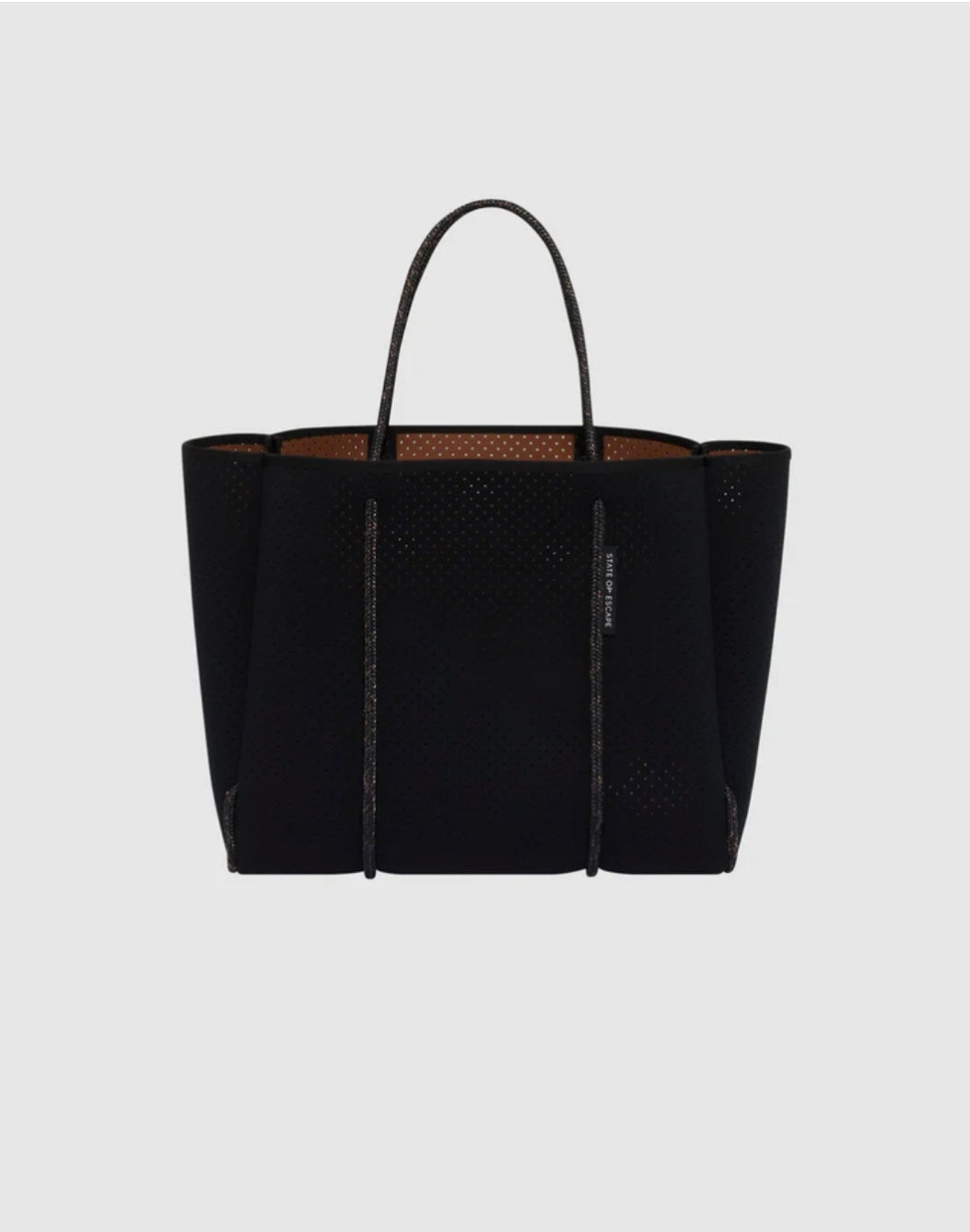State of escape Flying Solo tote in black / saddle (dual tone) medium size