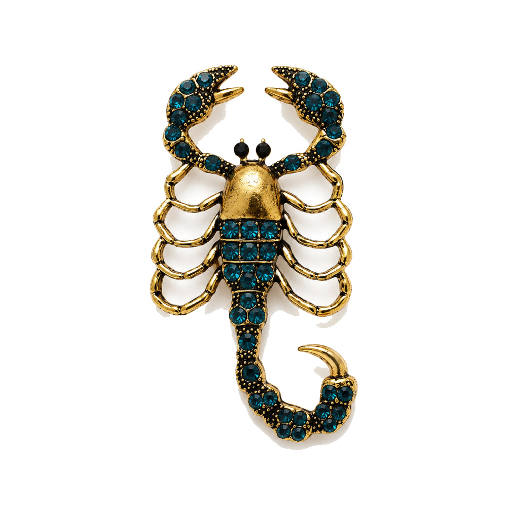 Scorpion Crystal Brooch Blue Crystal In Gold