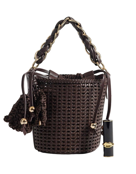 River Island Metal Handle Woven Bucket Bag in Brown