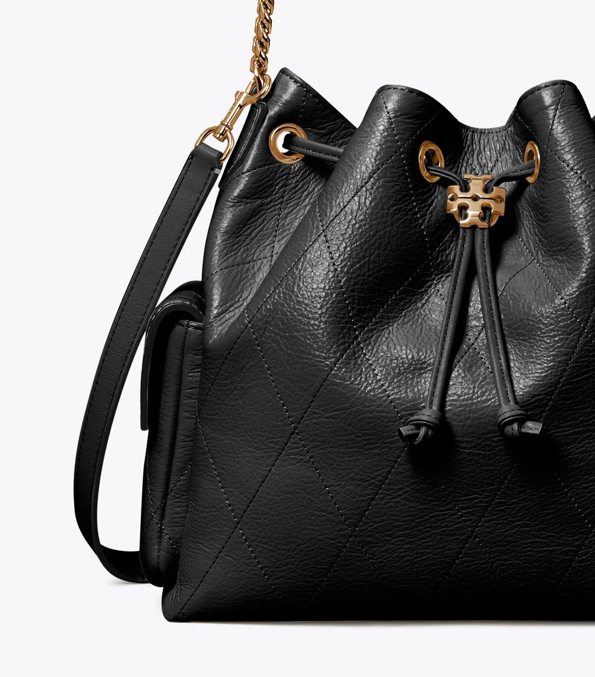 Tory Burch Charlie Drawstring Bucket Bag Black Large