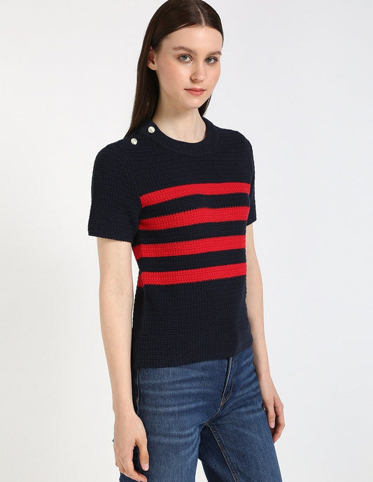 Tommy Hilfiger Gold Button Textured Knit Sweater size M