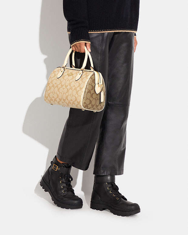 Coach Rowan Satchel Bag In Signature Canvas in light khaki