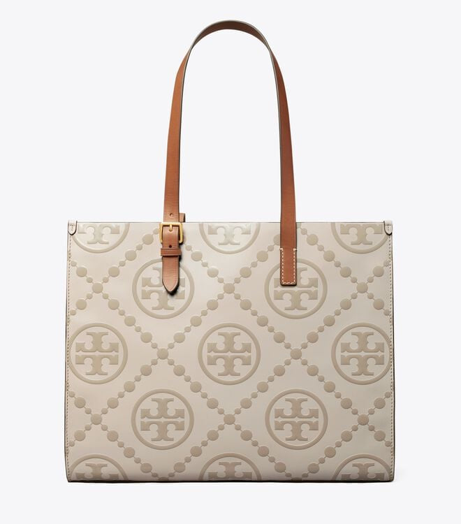 T MONOGRAM CONTRAST EMBOSSED TOTE TORY BURCH LARGE