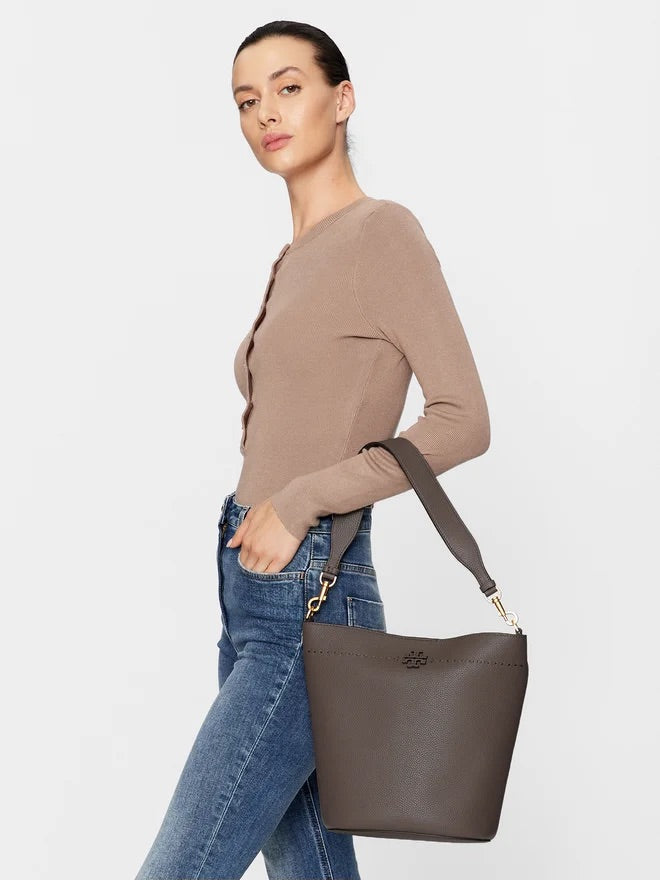 Tory Burch Handbag McGraw Bucket Bag Grey