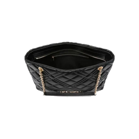 Love Moschino Quilted Chain Shoulder Bag with Logo Plaque In Black