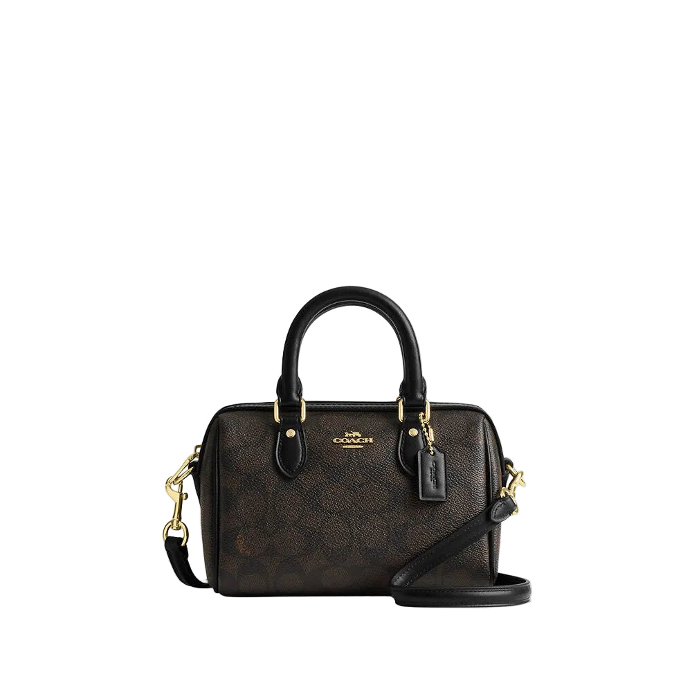 Coach Mini Rowan Crossbody Bag In Signature Canvas in Black-Brown
