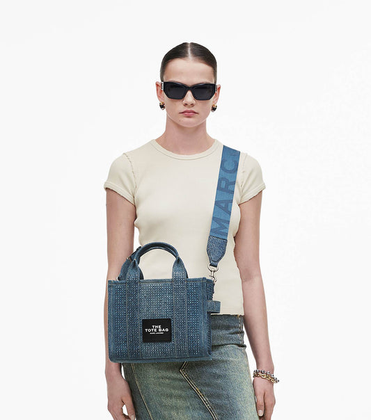 MARC JACOBS THE CRYSTAL DENIM SMALL TOTE BAG