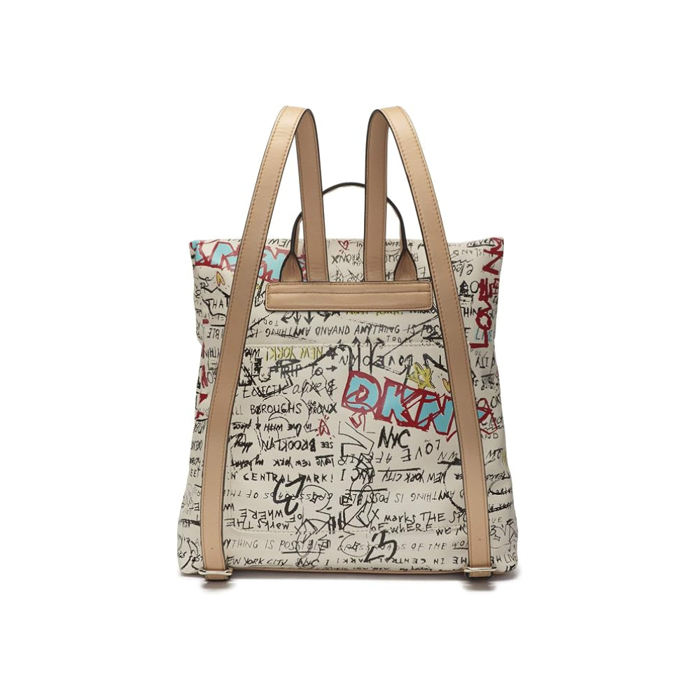 DKNY Graffiti Convertible Backpack in Beige/Multicolor