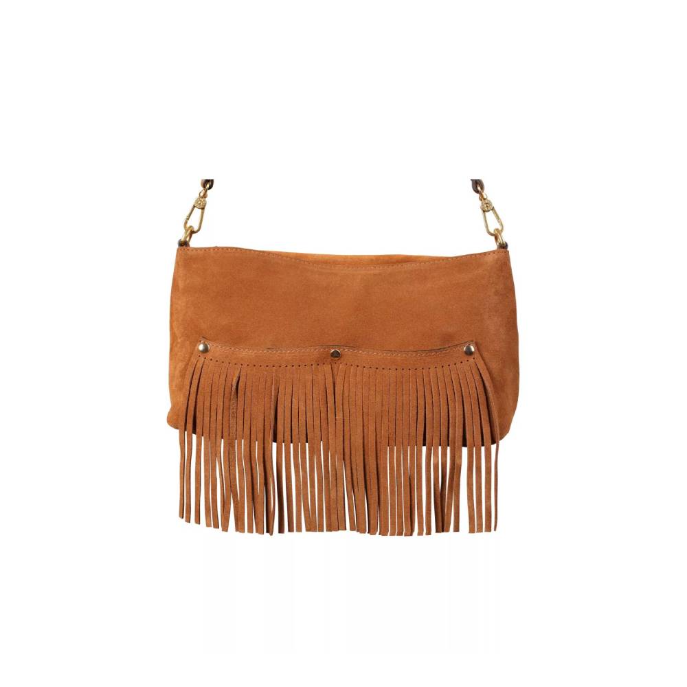 Abro Nana Fringes Shoulder Bag in Brown Suede