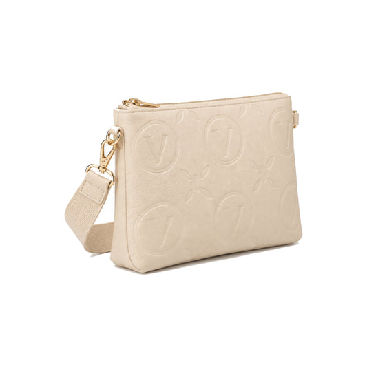 Valentino Bags Pansy Crossbody Bag with Embossed Logo Pattern In Ecru