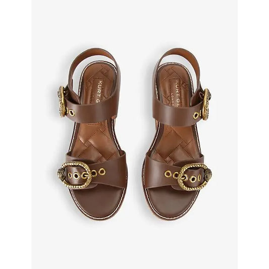 KURT GEIGER Mayfair Buckle-Embellished Leather Platform Sandals size 6.5M