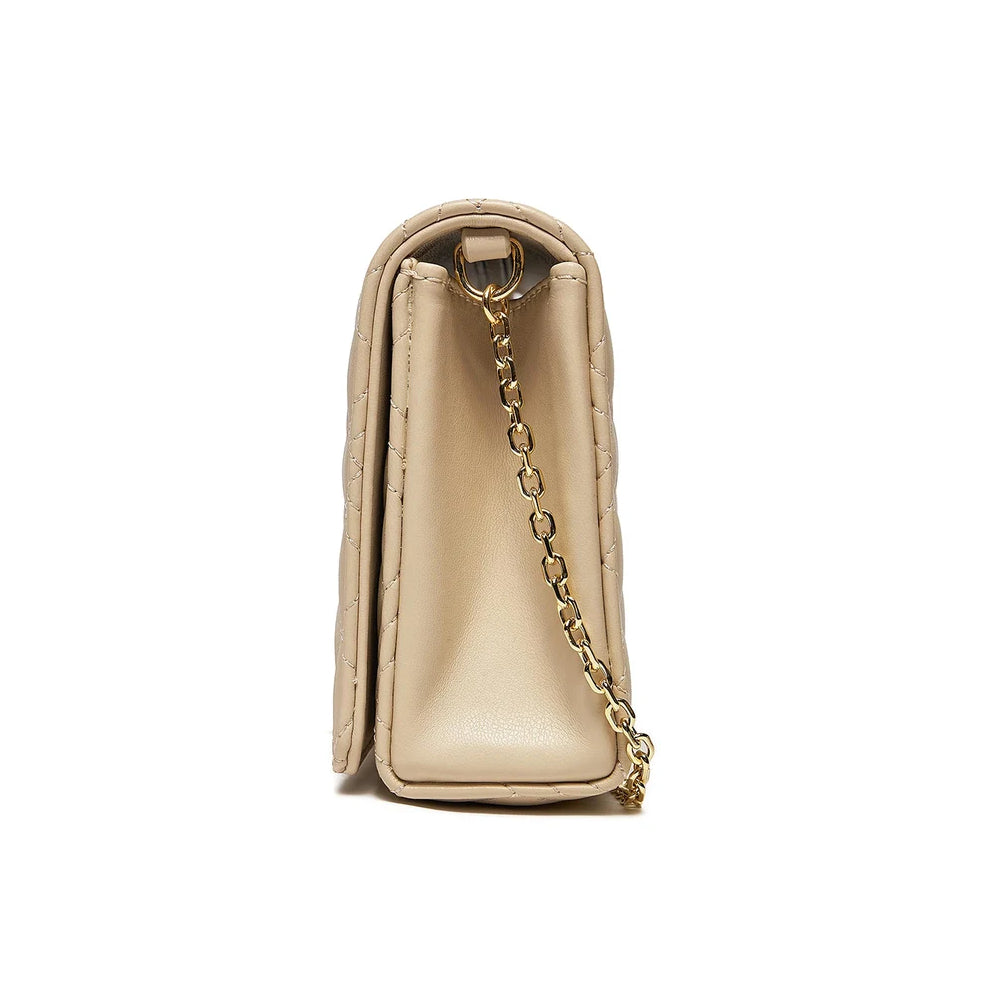 Love Moschino Quilted Logo Crossbody Bag in Beige