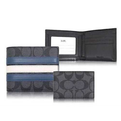 Coach men Compact 3-in-1 Wallet gift Set in Signature Canvas with Varsity Stripe