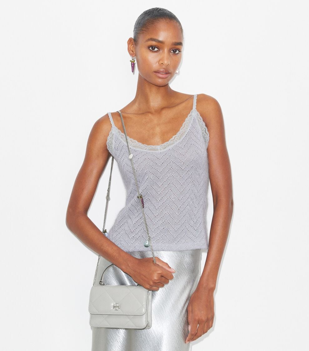 Tory Burch Mini Kira Diamond Quilt Charm Top-Handle Crossbody
