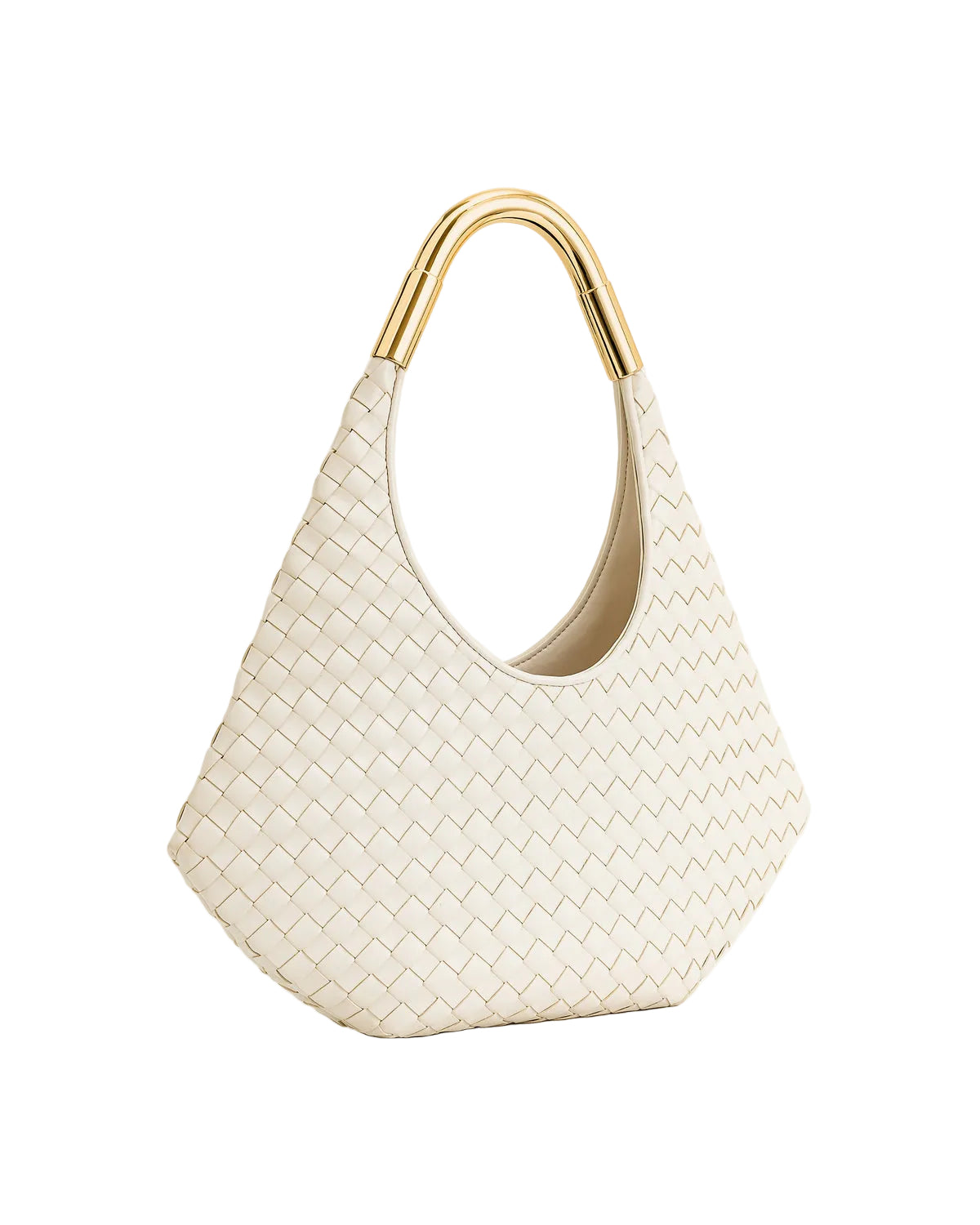 JW PEI Olivia Hand-Woven Metal Handle Hobo Bag in White