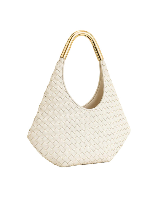 JW PEI Olivia Hand-Woven Metal Handle Hobo Bag in White