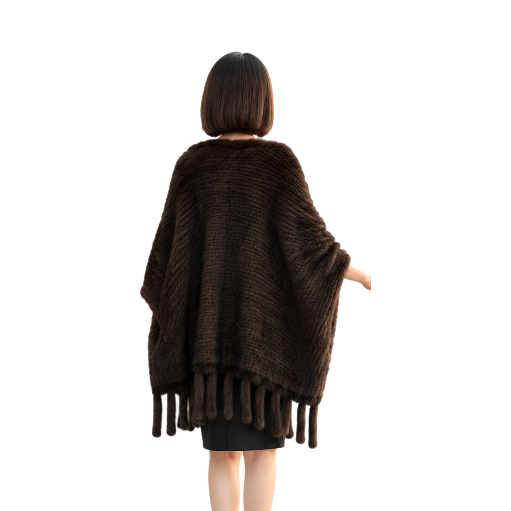 Women's Genuine Fur Shawl with Fringe