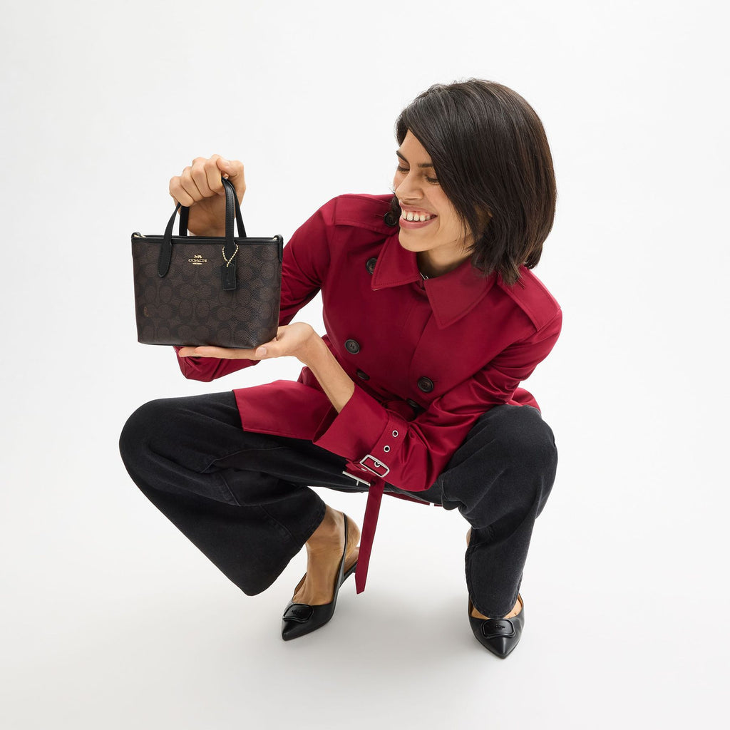 Coach City Mini Tote Bag In Signature Canvas brown gold