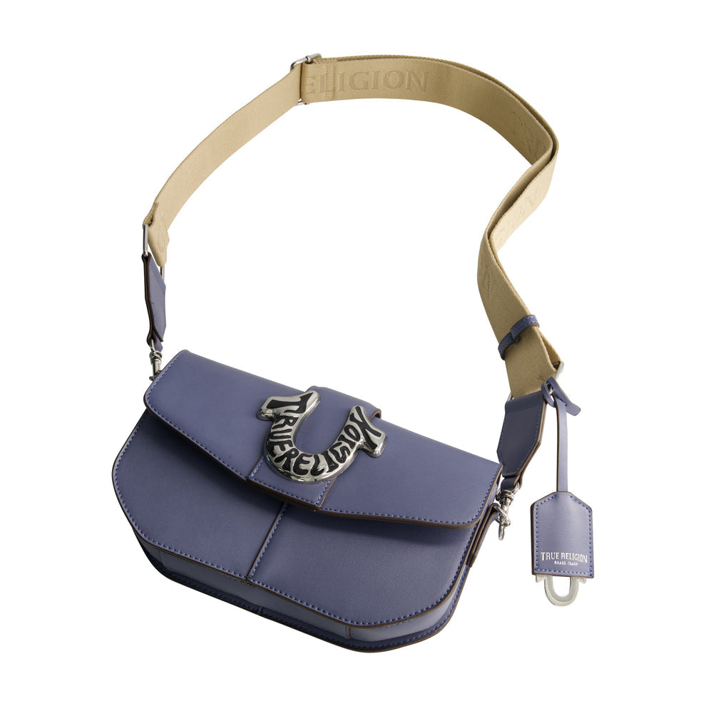 TRUE RELIGION SHOULDER BAG WITH SIGNATURE LOGO ACCENT, BLUE