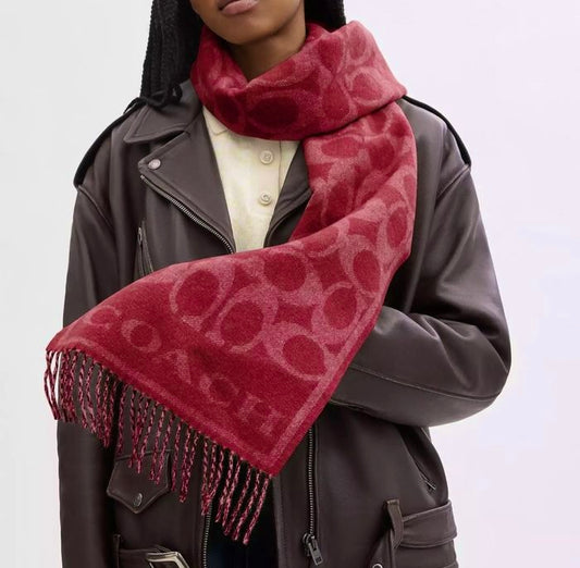 COACH Reversible Signature Cashmere Muffler scarf- Merlot