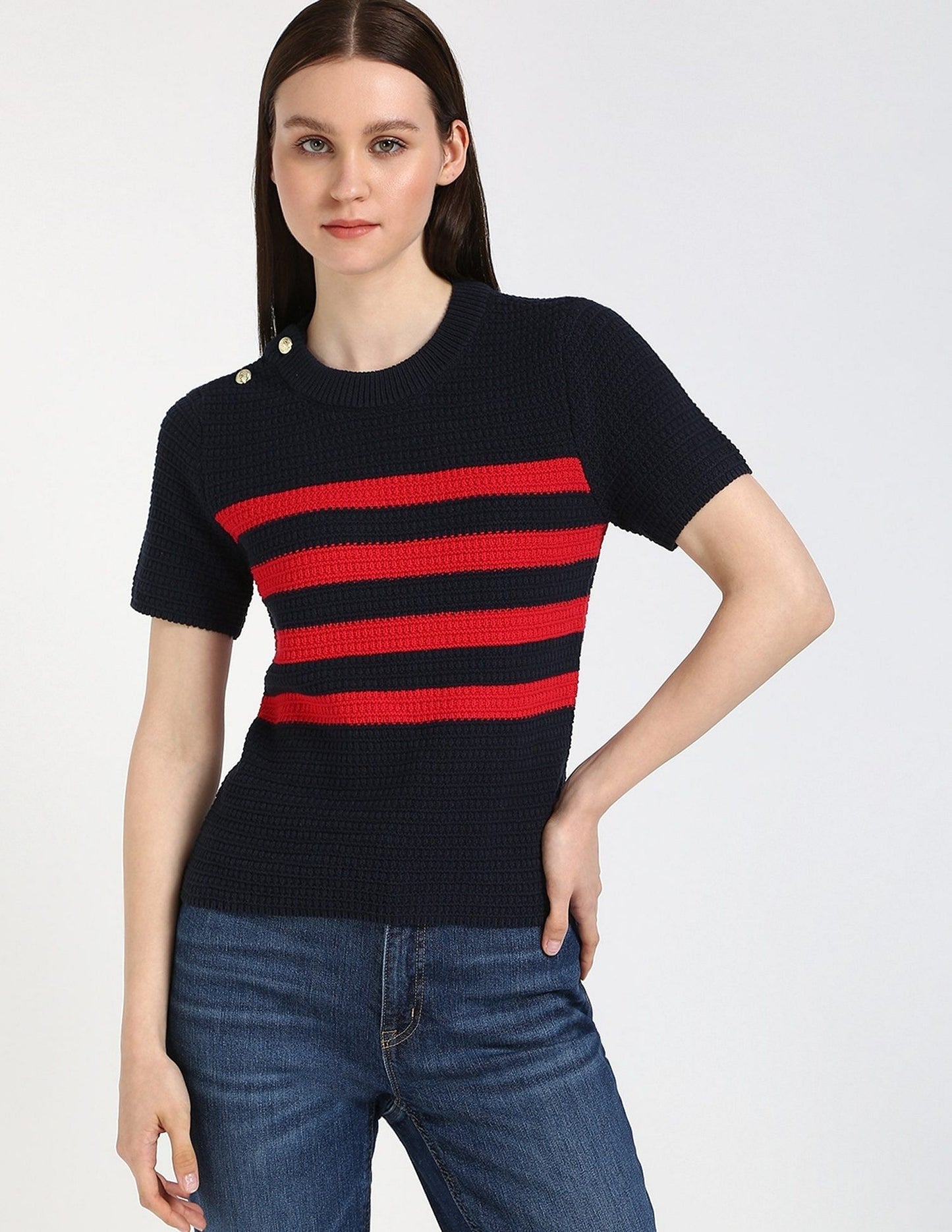 Tommy Hilfiger Gold Button Textured Knit Sweater size M