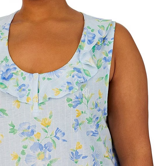Ralph Lauren Blue/Green/Yellow FLORAL Sleeveless Jersey Knit Nightgown SIZE XL