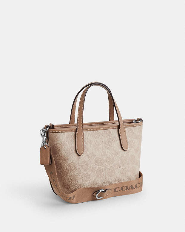 Coach City Mini Tote Bag In Signature Canvas silver sand taupe