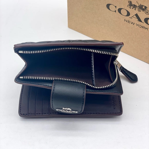 Coach Medium Corner Zip Wallet With Signature Black