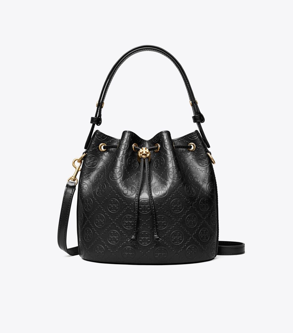 TORY BURCH T MONOGRAM LEATHER BUCKET BAG