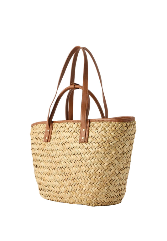 Valentino woven straw tote with brown leather trim