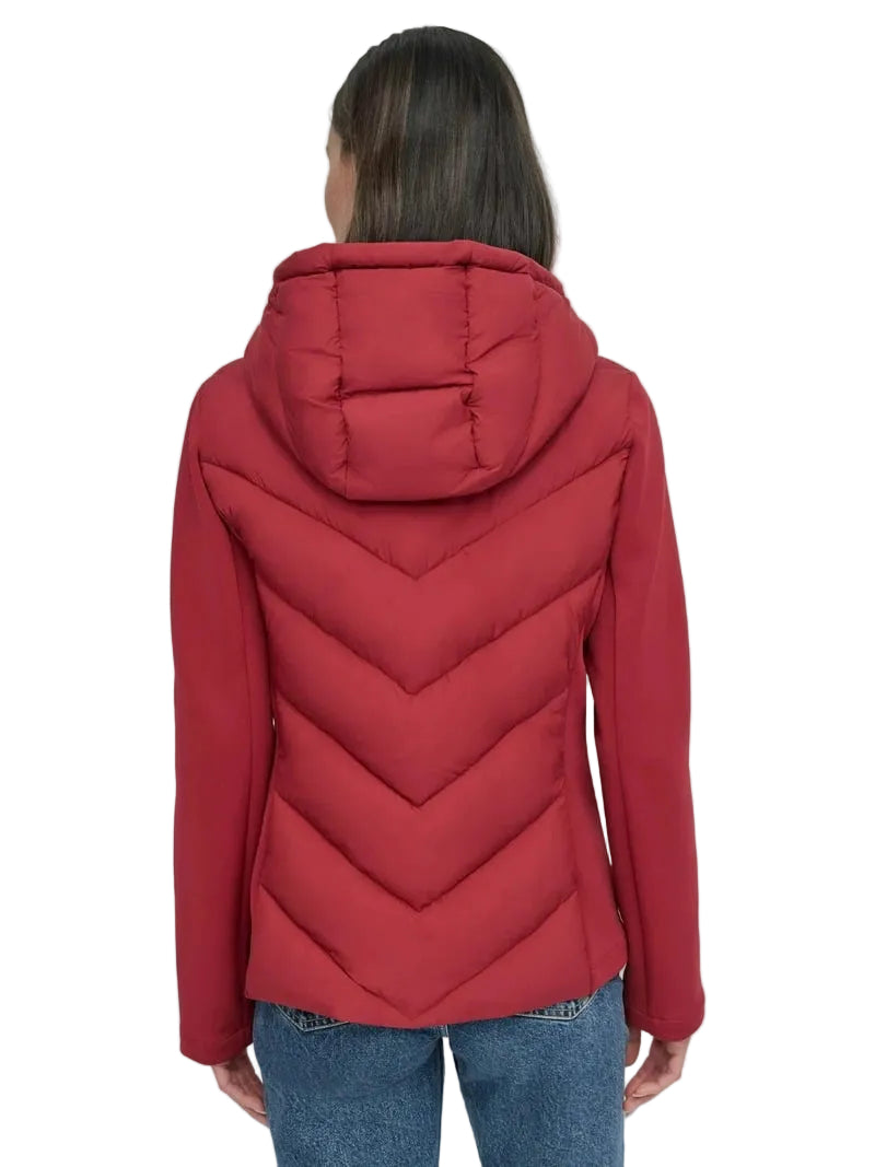 DKNY Red Puffer Jacket in Red