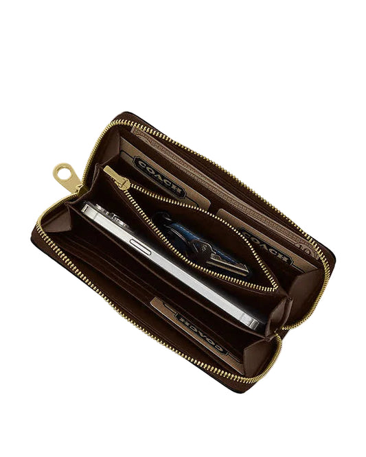 Coach Long Zip Around Wallet In Brown Signature Canvas