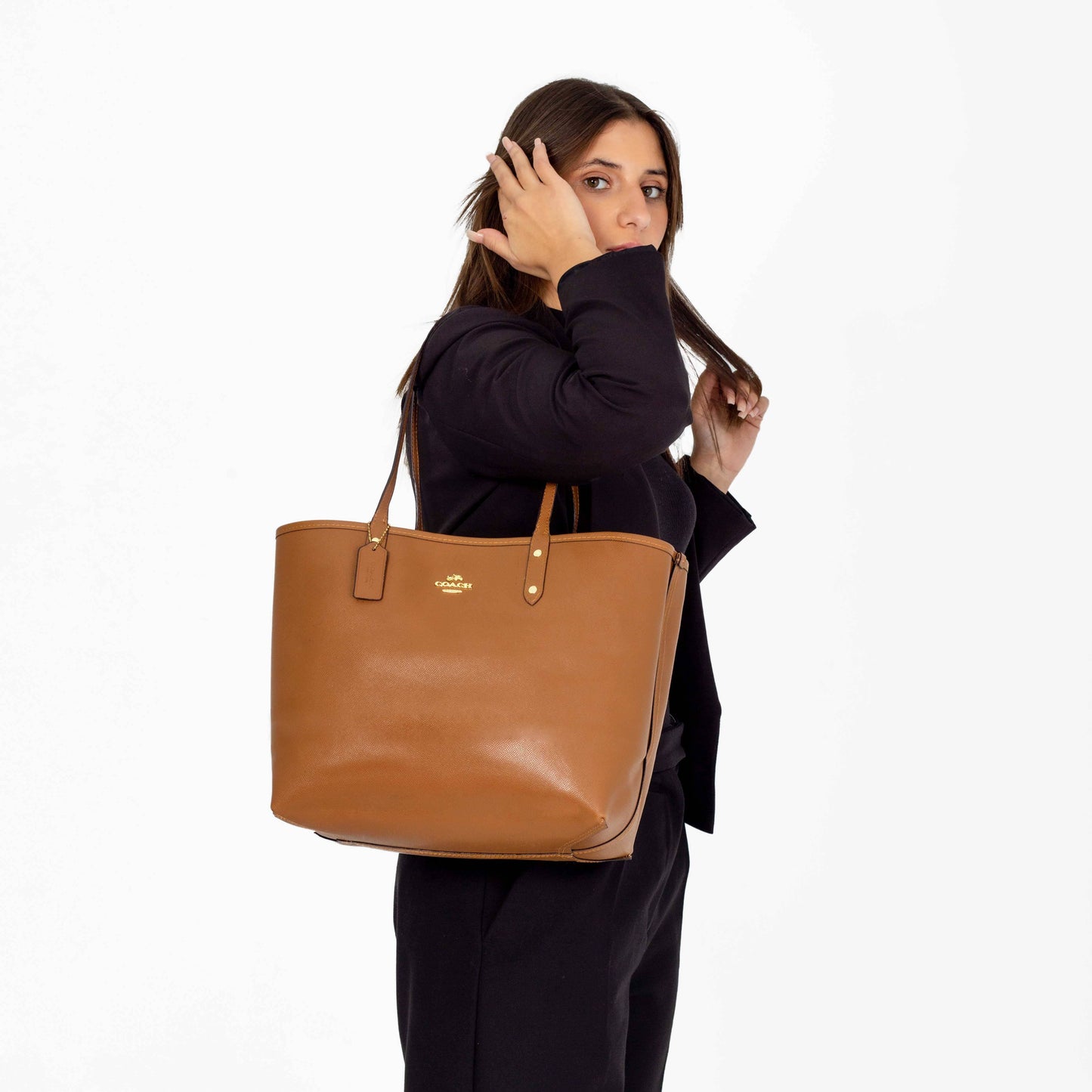 COACH REVERSIBLE CITY TOTE HANDBAG IN CAMEL
