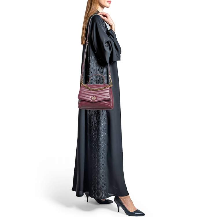 Tory Burch Burgundy Chevron Leather Kira Top Handle Bag