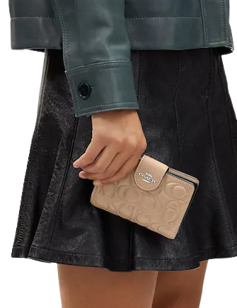 Coach Medium Corner Zip Wallet With Signature Leather in beige