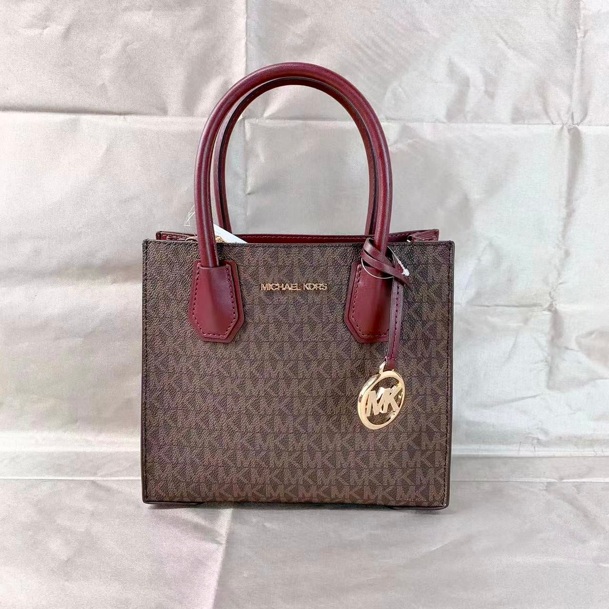 Michael Kors Mercer Medium Logo And Leather Accordion Crossbody Bag Merlot