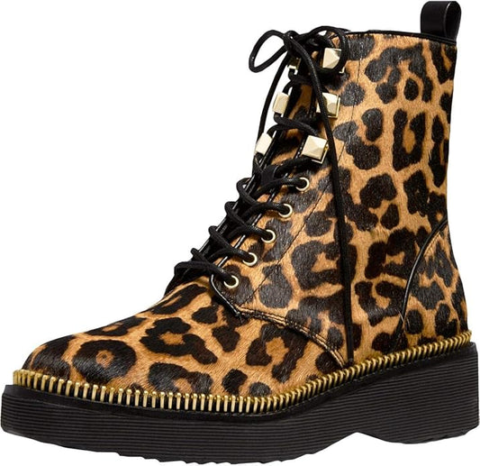 Michael Kors Haskell fighting boot in calf hair with leopard print and nails 7m