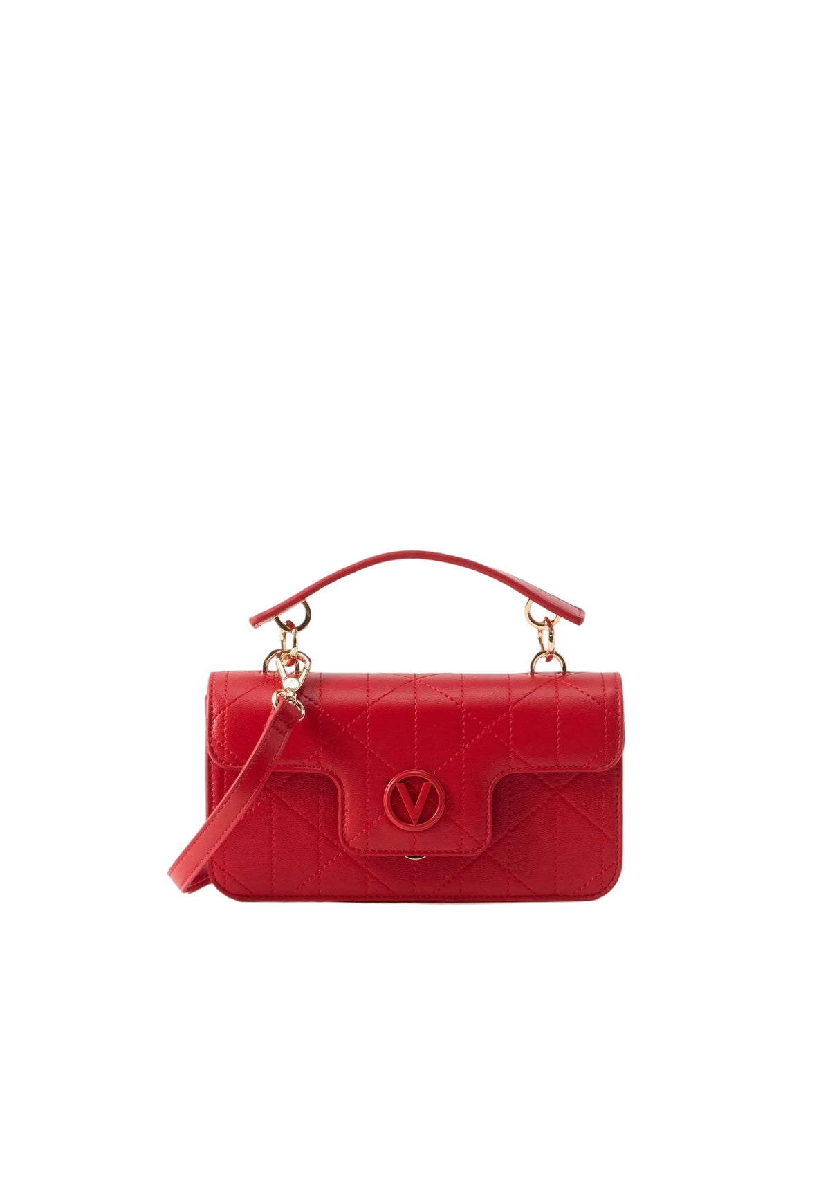 Valentino Bags Melia Satchel Bag with Tonal V Logo In Rubino Red