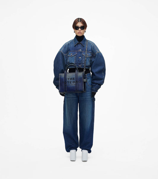 THE DENIM-PRINTED LEATHER MEDIUM TOTE BAG MARC JACOBS