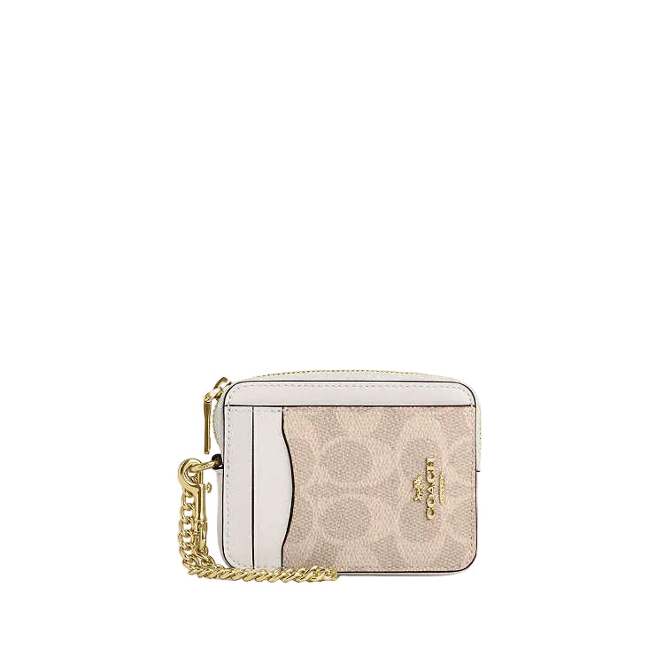 Coach Zip Card Case In Signature Canvas in Chalk White