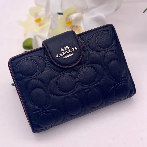 Coach Medium Corner Zip Wallet With Signature Black