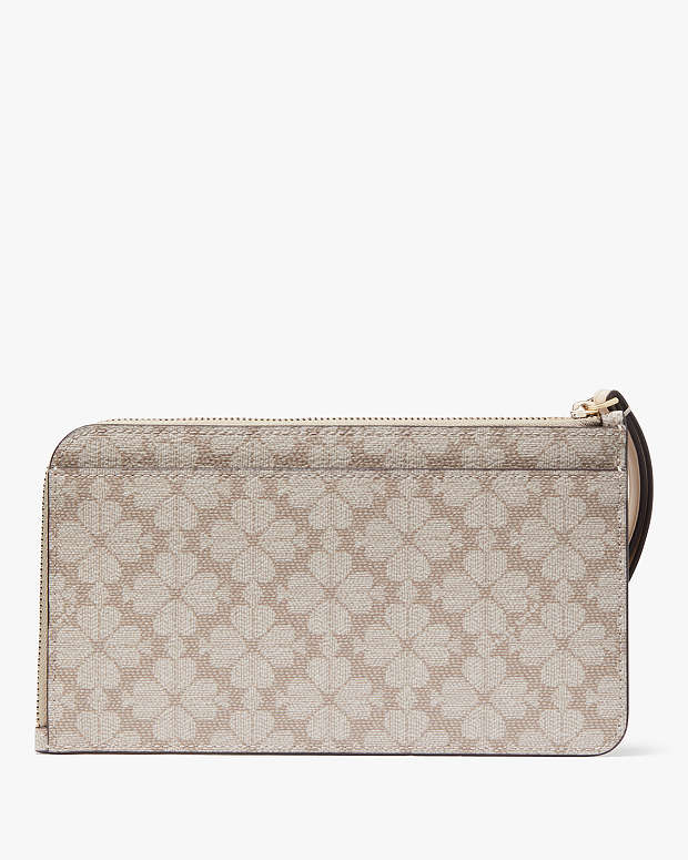 Kate Spade Lucy Spade Flower Medium L-zip Wristlet beige