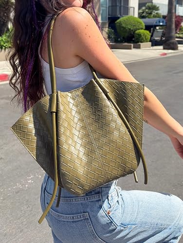 JW PEI Nala Wide Weave Texture Tote Bag in Olive Green